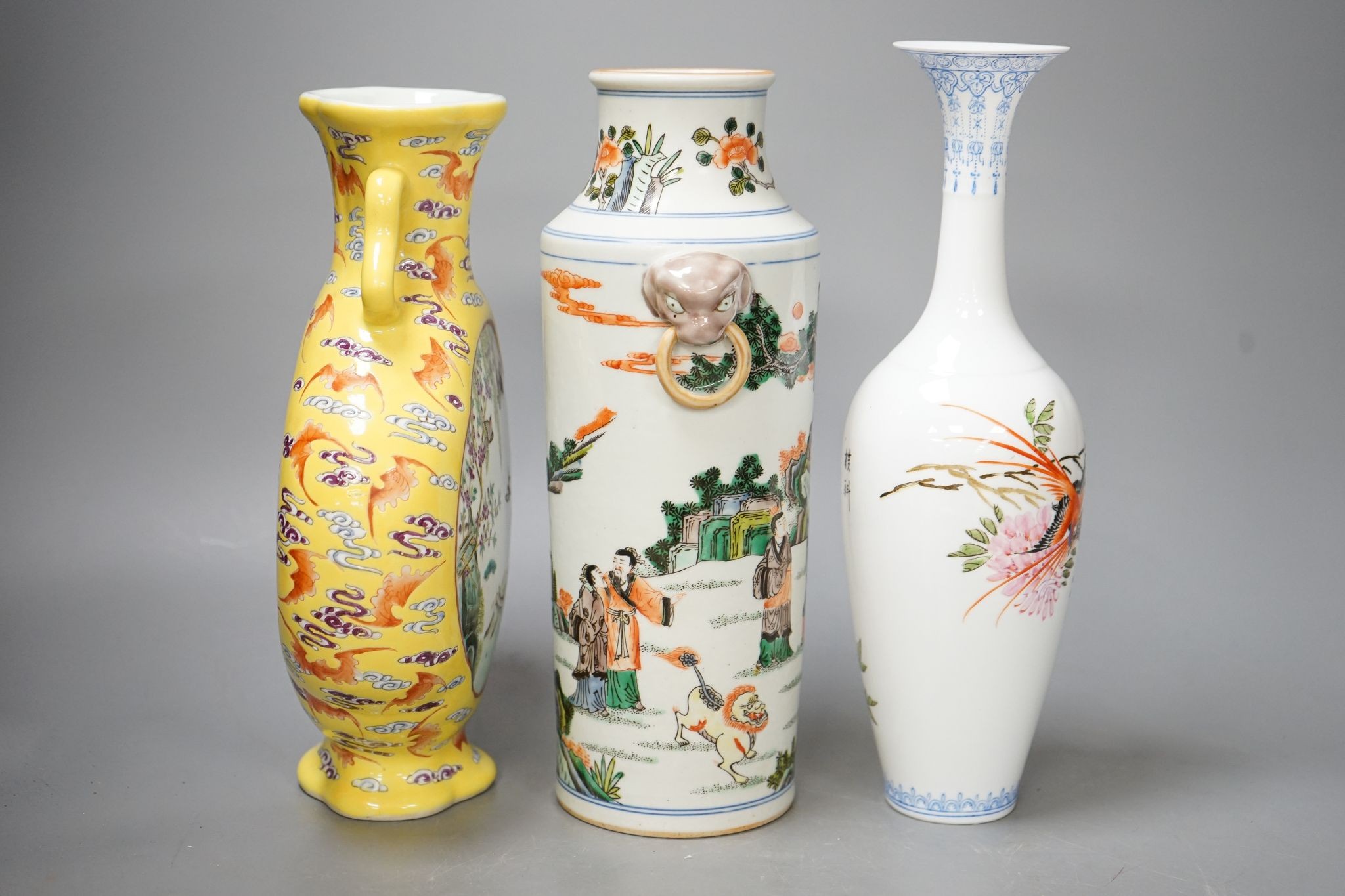 Three Chinese porcelain vases, tallest 26cm